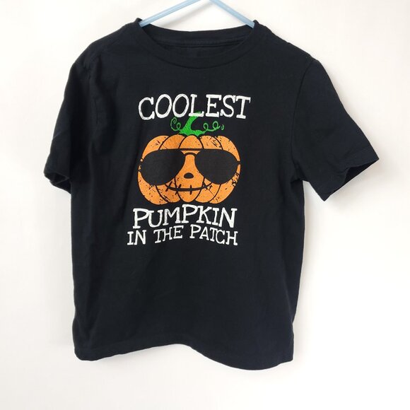 Coolest Pumpkin In The Patch Boys Shrt Slv Black Graphic Tee W/ Pumpkin Sz XS - Picture 1 of 8